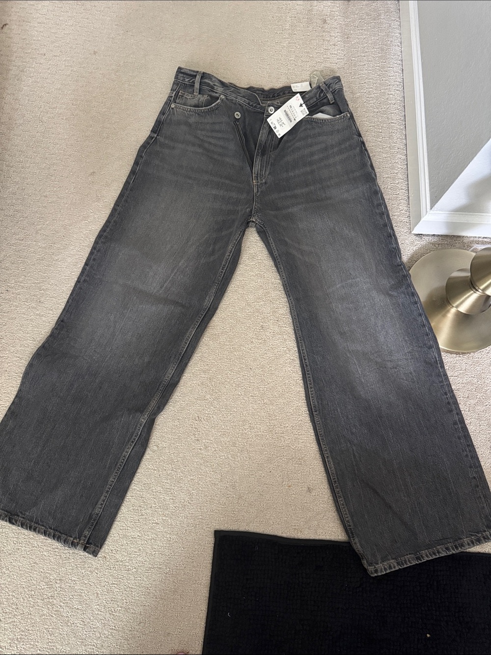 Zara Charcoal Washed Crossed Waist Wide-Leg Jeans